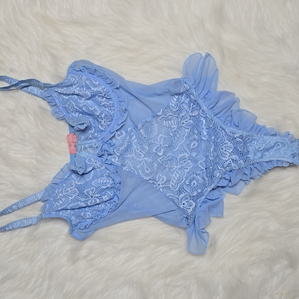 Sugar Thrillz Light Blue Lace Ruffle Bodysuit